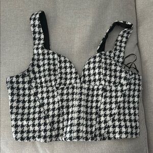 glam Black & White Houndstooth Crop Bustier Camisole